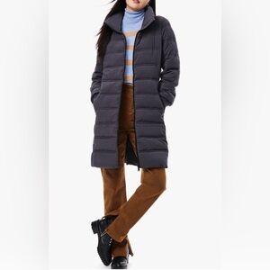 Bernardo Stand Collar Puffer Jacket Quilted Coat Hidden Hood Smoke Blue L NWT